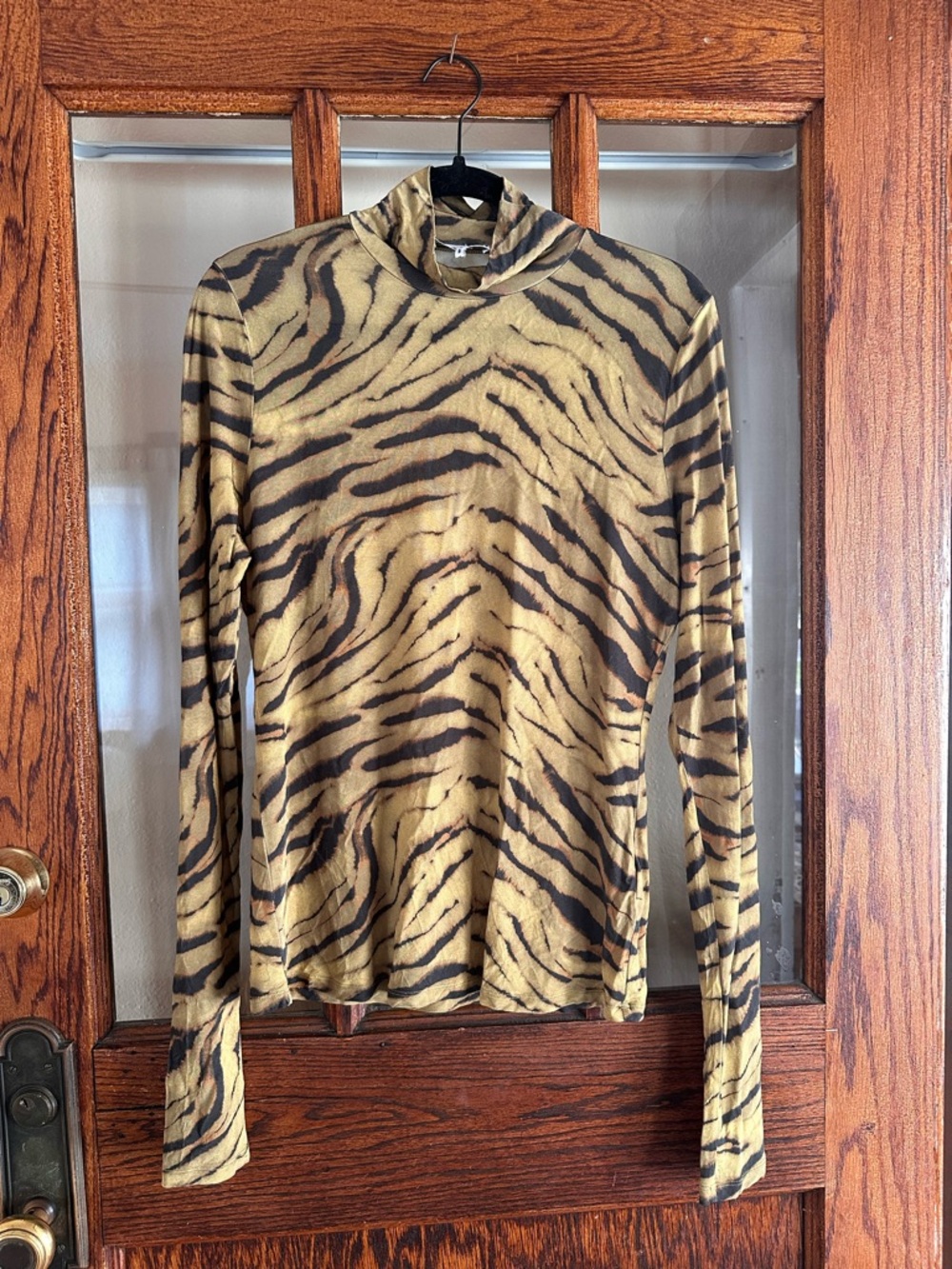 Ganni Tiger Stripe Mock Neck Top - Tan & Black